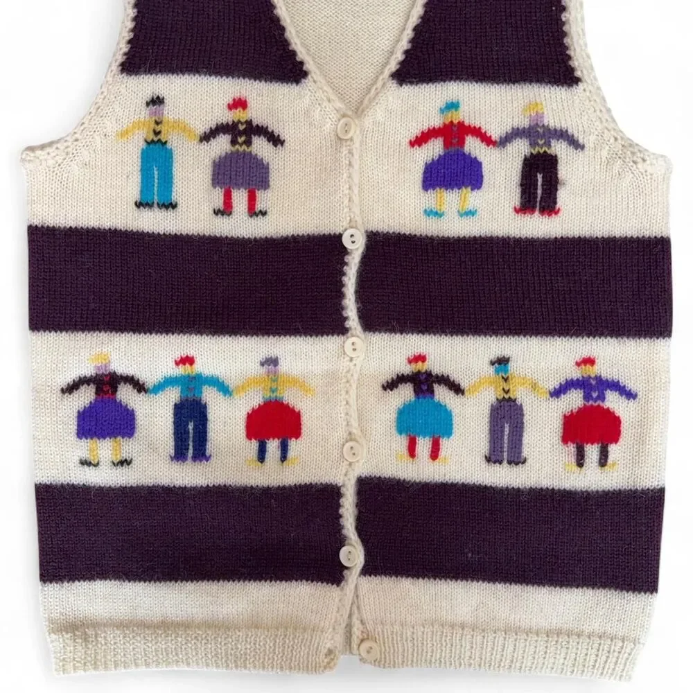 Vtg 70s kids Fancy Delancey Wayne Rogers Wool Sweater Vest size S (6/7)